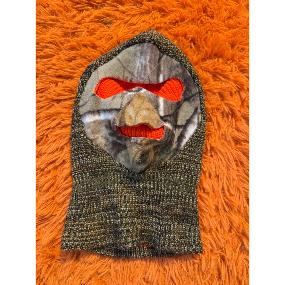 Reversible Camo Blaze Orange Balaclava Knit Ski Mask Hunting Face Shield Mask